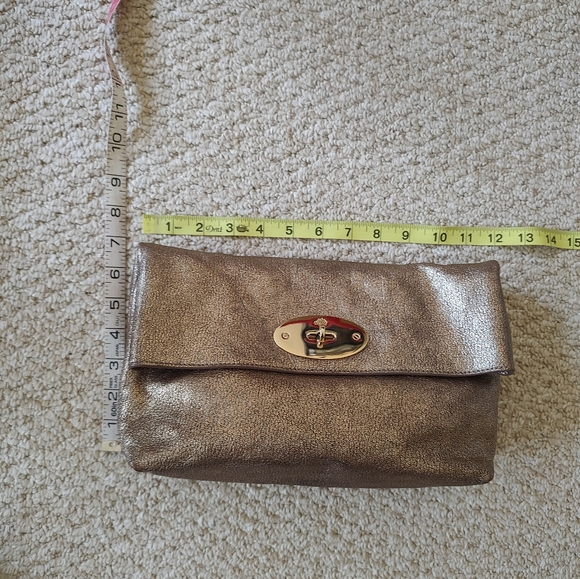 Mulberry Clemmie Twist Lock Clutch Bag Gold Metallic Leather Fold Over & Dustbag - Picture 9 of 16